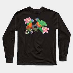 Colorful fight parrots and lilies Long Sleeve T-Shirt